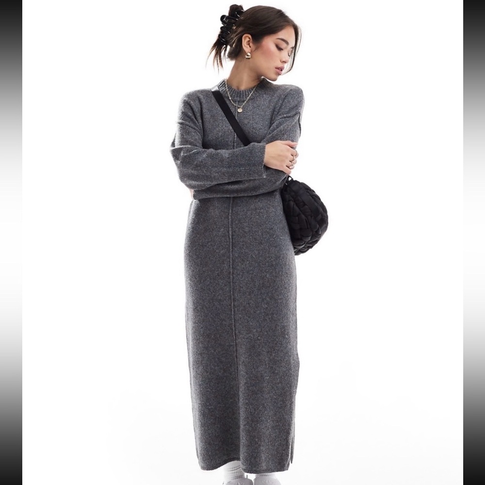 Asos Gray Long Sleeve Knit Dress